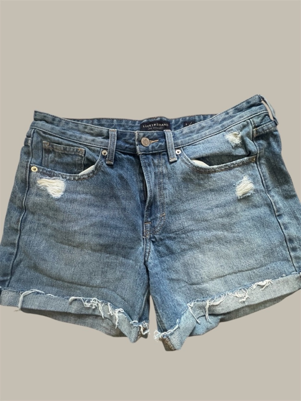 Lucky Brand Light Blue Distressed Boyfriend Denim Cutoff Shorts Raw Hem W30